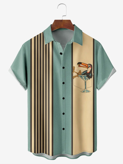Artist Funny Button Down Shirts Animal Toucans Chest Pocket Short Sleeve Vintage Bowling Shirt