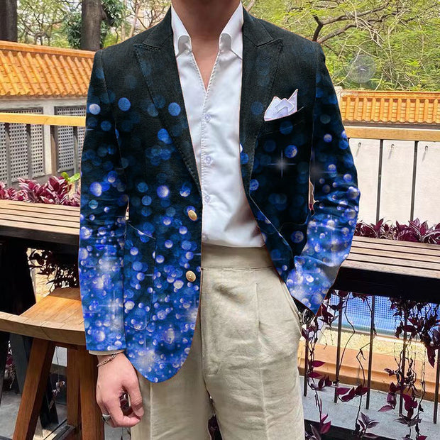 Gentleman's Everyday Gradient Light Art Print Lapel Two Button Blazer