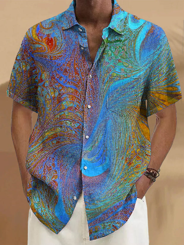 Gentleman Vintage Colorful Abstract Textured Art Print Pocket Shirt