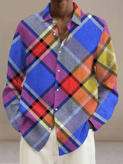 Gentleman Vintage Color Check Art Print Long Sleeve Shirt