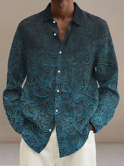 Gentleman Vintage Blue Ripple Art Print Long Sleeve Shirt