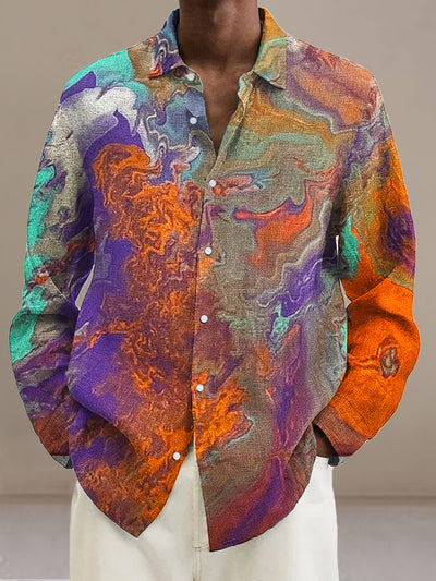 Gentleman Vintage Colorful Abstract Textured Art Print Long Sleeve Shirt