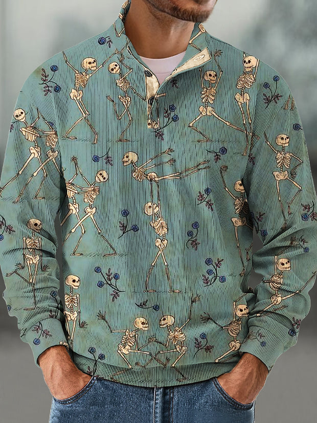 Gentleman Vintage Fun Skull Pattern Corduroy Sweatshirt