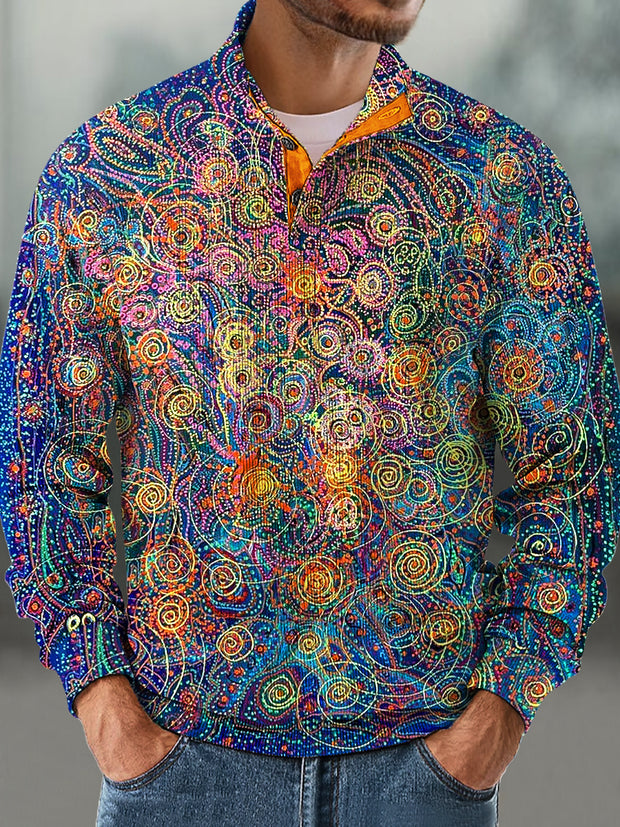 Gentleman Vintage Rainbow Color Circle Art Print Corduroy Stand Up Sweatshirt