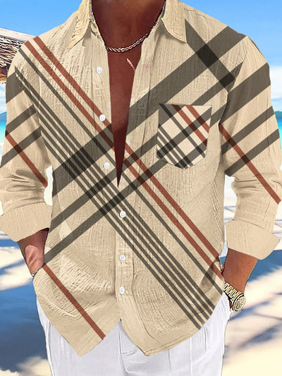 Gentleman's Classic Color Check Art Print Long Sleeve Shirt