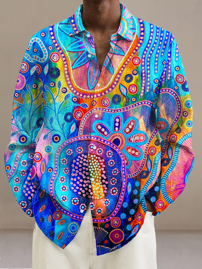 Gentleman Vintage Rainbow Color Irregular Art Print Long Sleeve Shirt