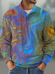 Gentleman Vintage Colorful Textured Pattern Corduroy Stand-Up Sweatshirt