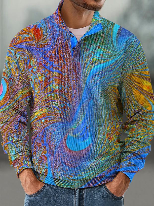 Gentleman Vintage Colorful Textured Art Pattern Corduroy Stand-Up Sweatshirt