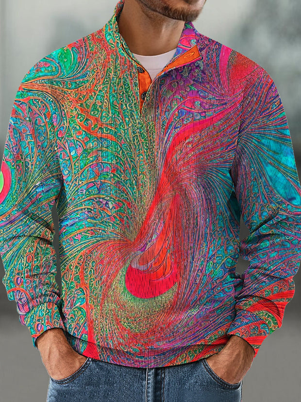 Gentleman Vintage Colorful Textured Art Pattern Corduroy Stand-Up Sweatshirt