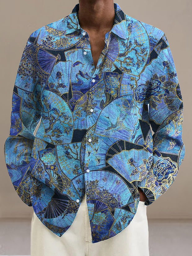 Gentleman Vintage Fan Floral Art Print Long Sleeve Shirt