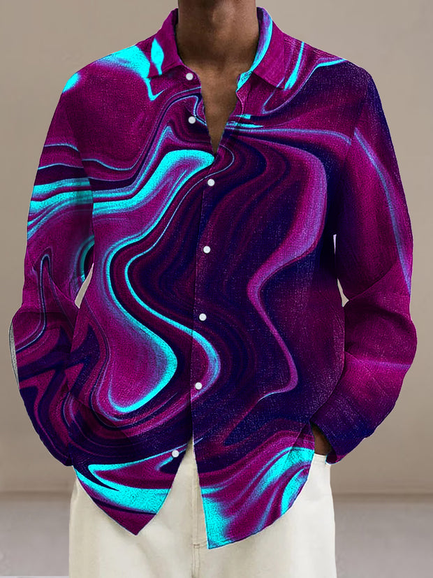 Gentleman Vintage Color Line Abstract Art Pattern Long Sleeve Shirt