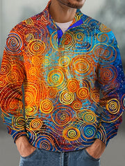 Gentleman Vintage Rainbow Color Circle Art Print Corduroy Stand Up Sweatshirt