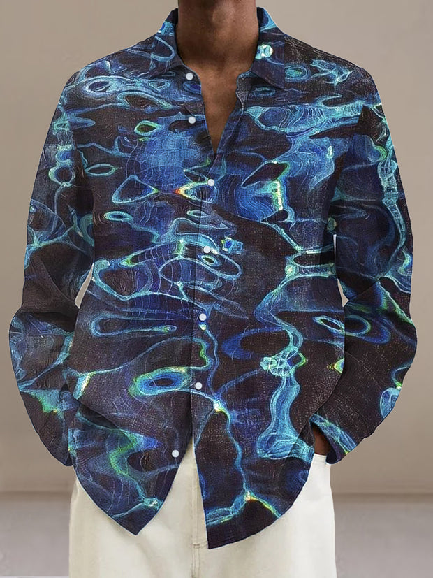 Gentleman Vintage Creative Water Wave Abstract Art Pattern Long Sleeve Shirt