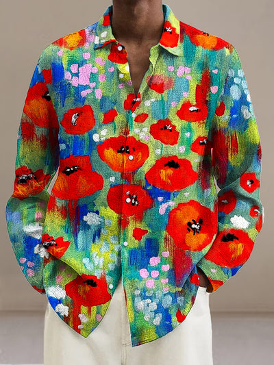 Gentleman Vintage Bright Floral Art Pattern Long Sleeve Shirt