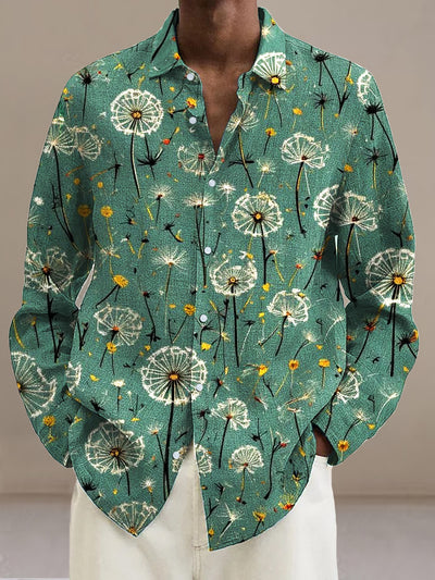 Gentleman Vintage Dandelion Art Pattern Long Sleeve Shirt