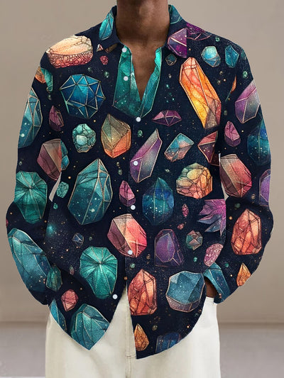 Gentleman Vintage Colorful Gemstone Art Pattern Long Sleeve Shirt