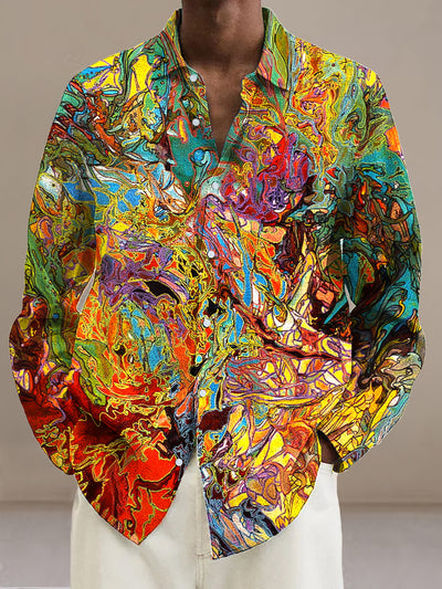 Gentleman Vintage Color Flow Abstract Art Pattern Long Sleeve Shirt