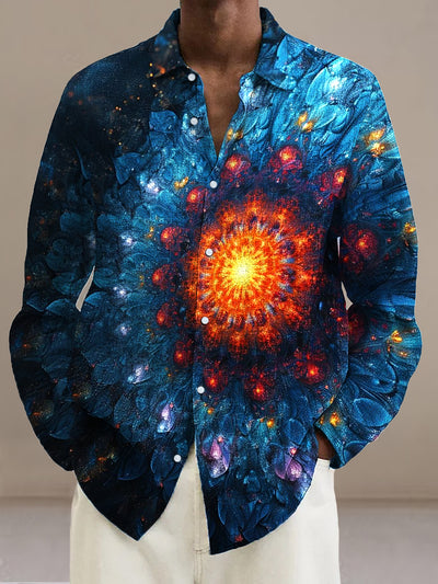 Gentleman Vintage Fluorescent Mandala Floral Art Print Long Sleeve Shirt