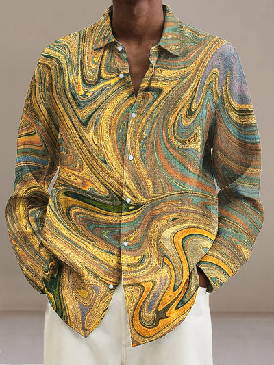 Gentleman Vintage Colorful Curve Textured Art Print Long Sleeve Shirt