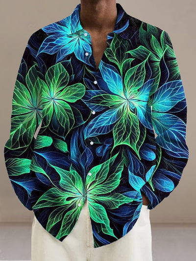 Gentleman Vintage Fluorescent Floral Art Print Long Sleeve Shirt