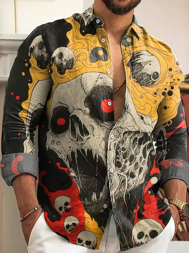 Gentleman Vintage Skull Hand Painted Art Print Long Sleeve Shirt