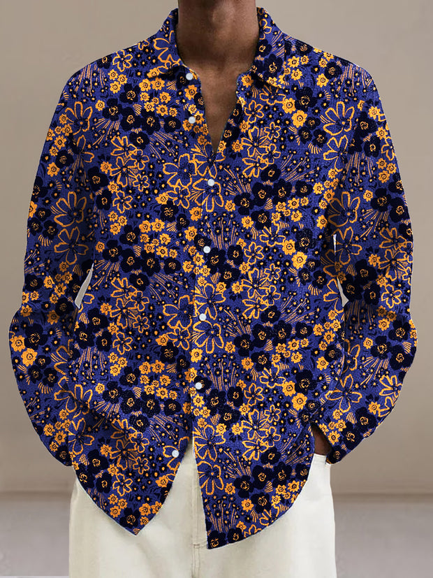 Gentleman Vintage Abstract Floral Art Print Long Sleeve Shirt