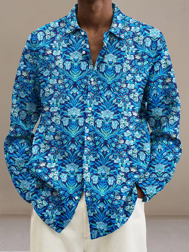 Gentleman Vintage Blue Floral Art Print Long Sleeve Shirt