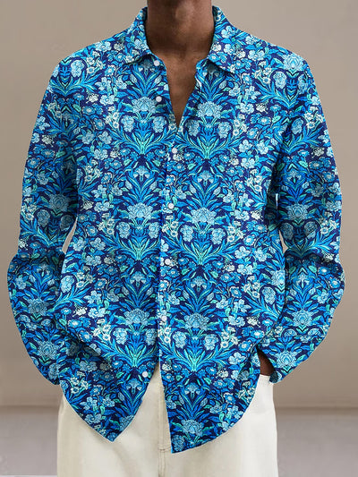 Gentleman Vintage Abstract Floral Art Print Long Sleeve Shirt