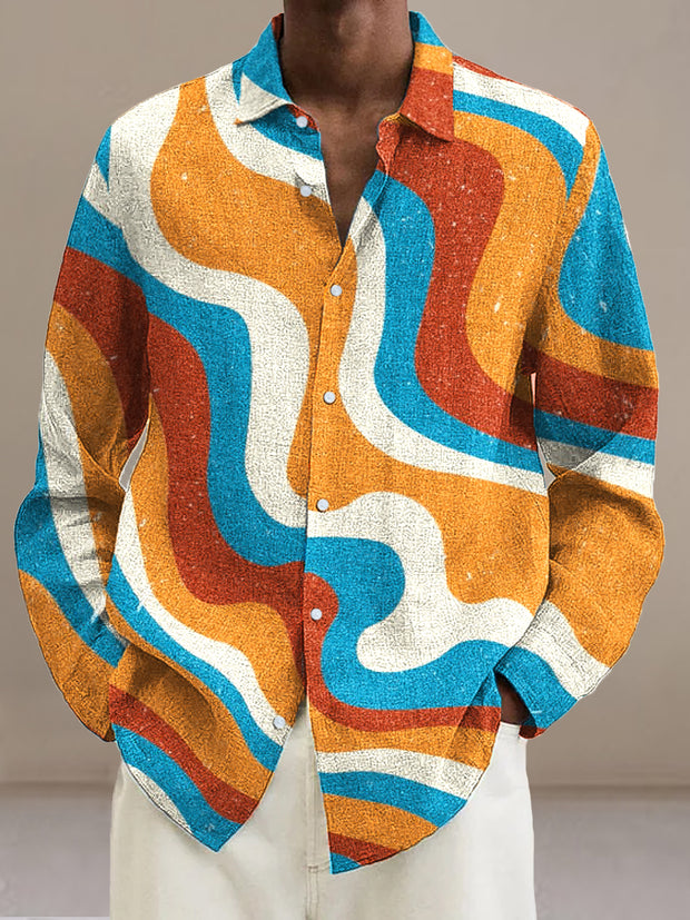 Gentleman Vintage Color Line Wave Art Print Long Sleeve Shirt