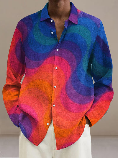 Gentleman Vintage Gradient Color Wave Art Print Long Sleeve Shirt