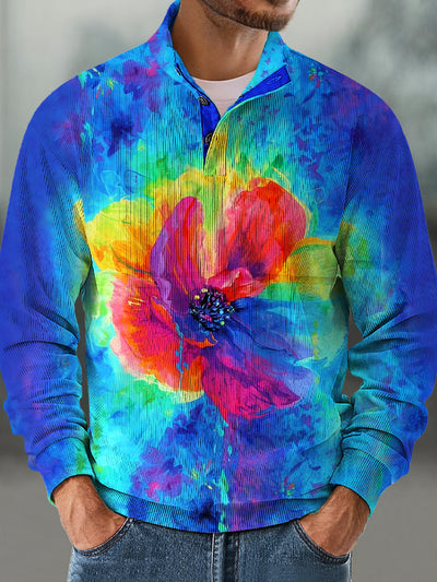 Gentleman Vintage Abstract Floral Art Print Corduroy Stand Up Sweatshirt