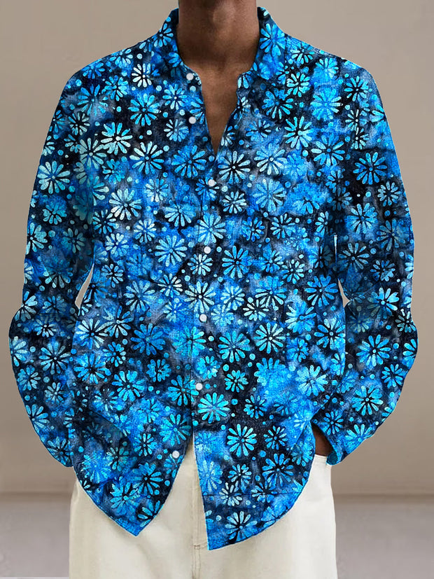 Gentleman Vintage Blue Floral Art Print Long Sleeve Shirt