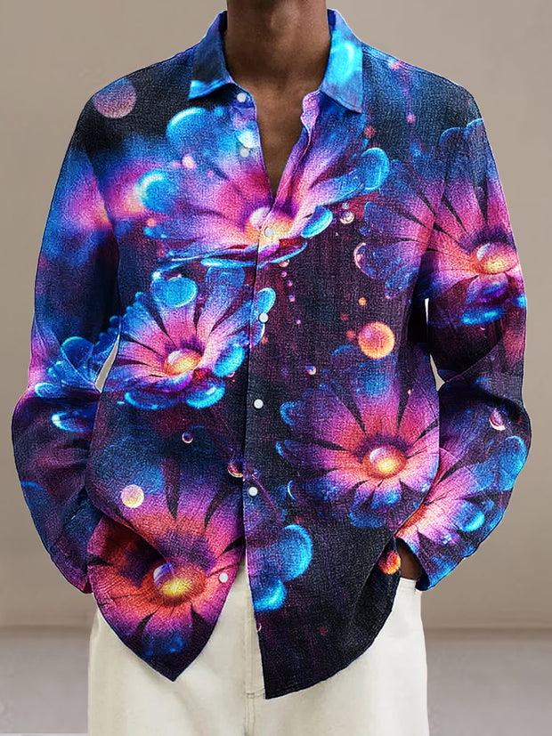 Gentleman Vintage Fluorescent Floral Art Print Long Sleeve Shirt