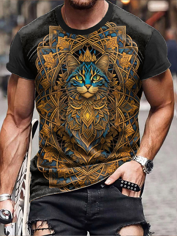 Gentleman's Classic Cat Art Graphic Short Sleeve T-Shirt