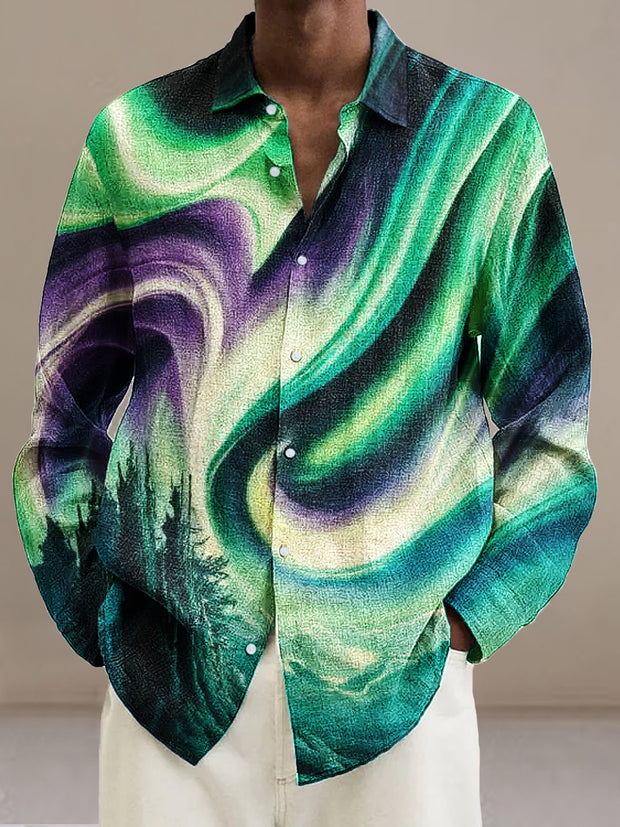 Gentleman Vintage Aurora Wave Art Print Long Sleeve Shirt