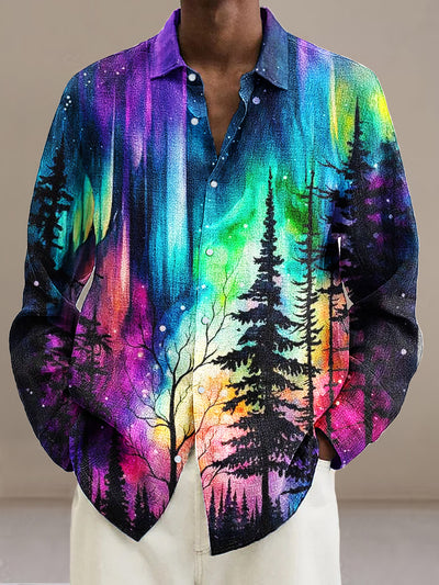 Gentleman Vintage Iridescent Aurora Forest Art Print Long Sleeve Shirt