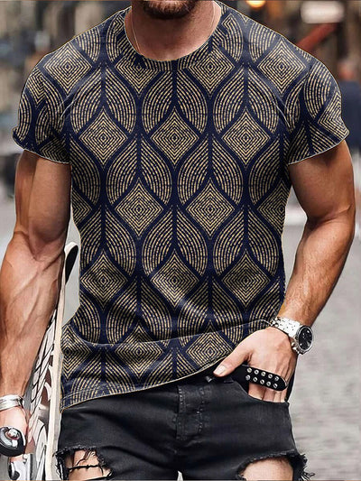 Gentleman's Classic Geometric Line Art Graphic Short Sleeve T-Shirt