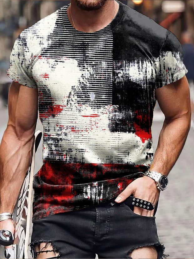 Gentleman Vintage Black White Red Geometric Art Print Short Sleeve T-Shirt