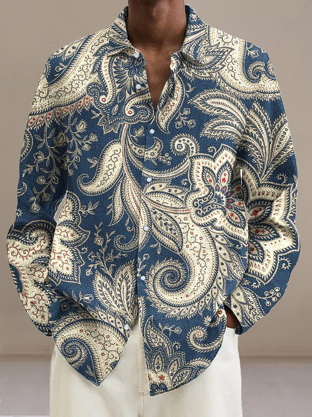 Gentleman Vintage Ethnic Floral Art Print Long Sleeve Shirt