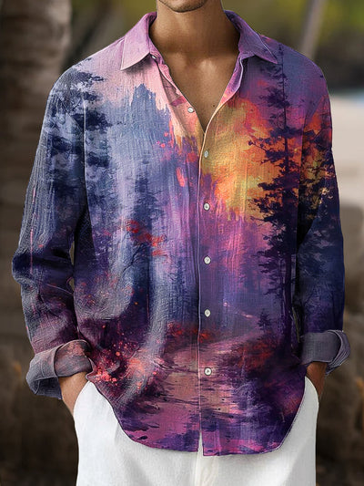 Gentleman Vintage Sunrise Mountain Abstract Art Print Long Sleeve Shirt