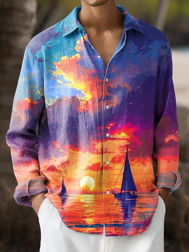 Gentleman Vintage Twilight Sea Sailing Art Print Long Sleeve Shirt