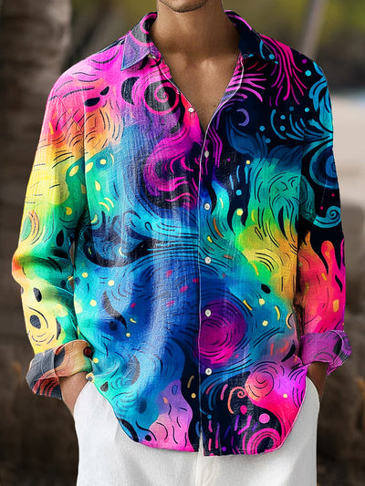 Gentleman Vintage Rainbow Color Line Swoosh Art Print Long Sleeve Shirt