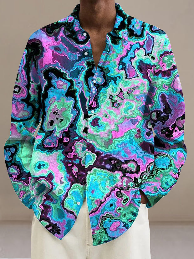 Gentleman Vintage Colorful Irregular Swoosh Art Print Long Sleeve Shirt