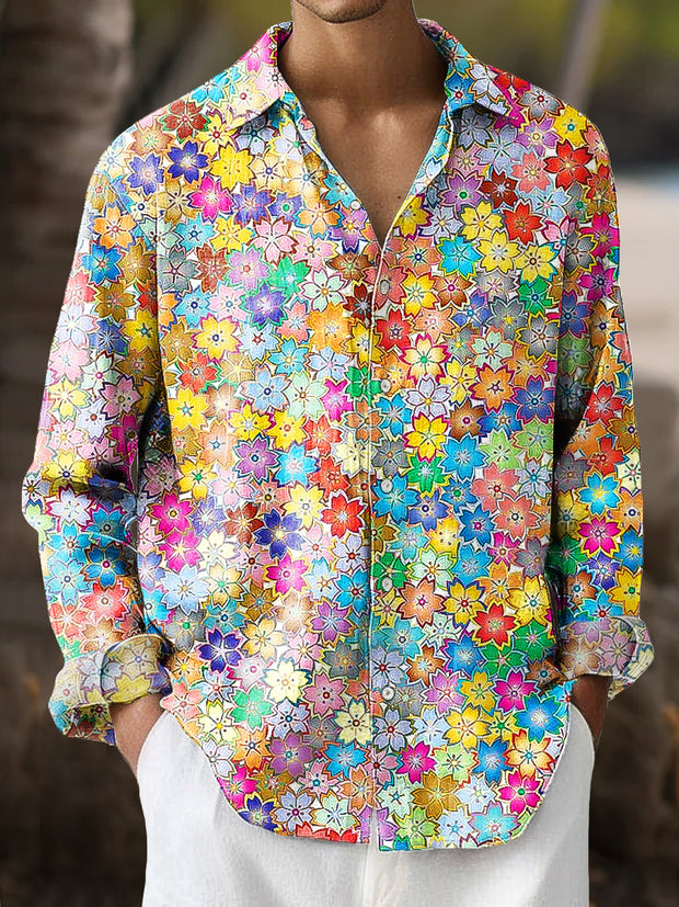 Gentleman Vintage Colorful Floral Art Print Long Sleeve Shirt