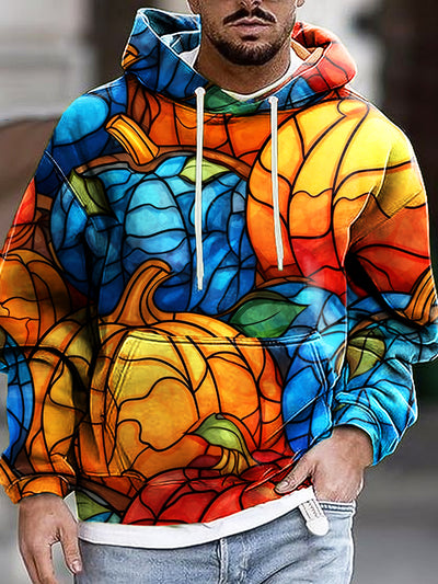 Men's Vintage Halloween Pumpkin Art Print Hooded Sweatshirt