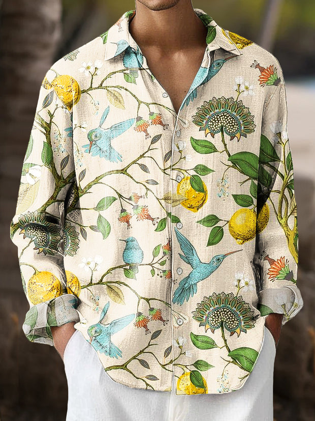 Gentleman Vintage Lemon Tree & Bird Art Print Long Sleeve Shirt