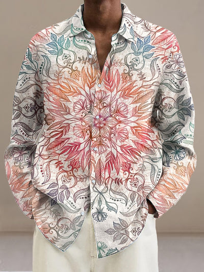 Gentleman Vintage Gradient Floral Art Print Long Sleeve Shirt