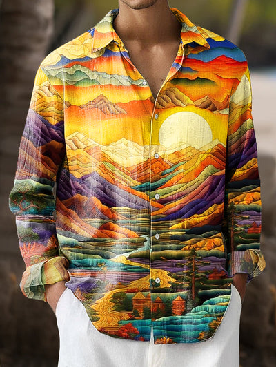 Gentleman Vintage Sunshine Gold Mountain Art Print Long Sleeve Shirt