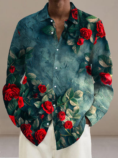 Gentleman Vintage Red Rose Art Print Long Sleeve Shirt