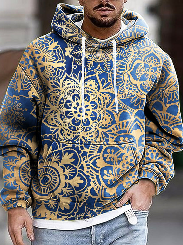 Men's Vintage Gold Mandala Art Print Hooded Sweatshirt